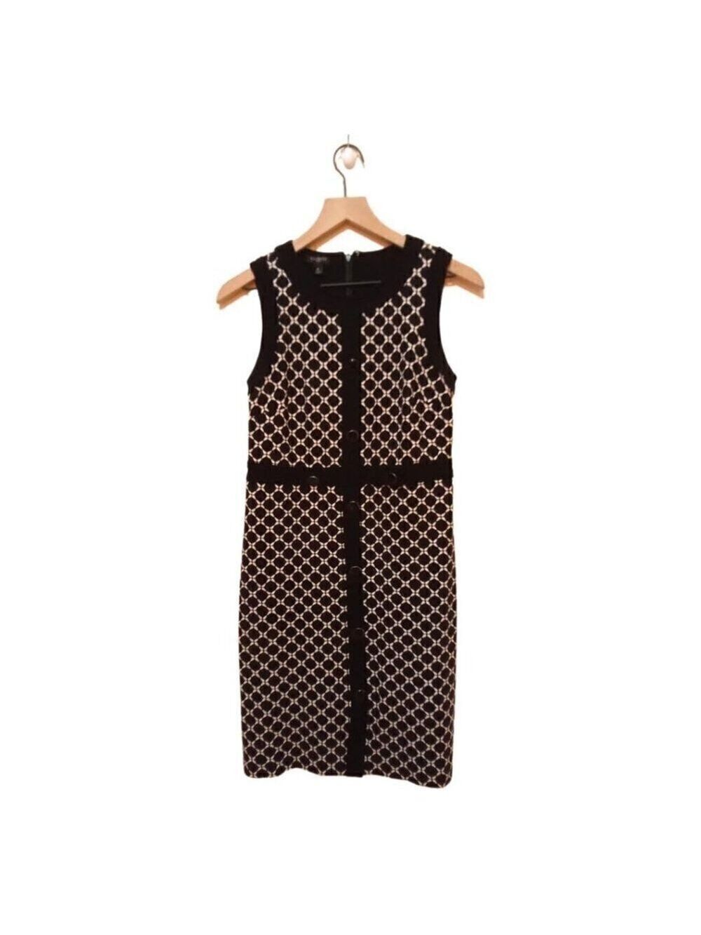 TALBOTS Petite Black & White Sleeveless Geometric Sheath Dress Sz 6P